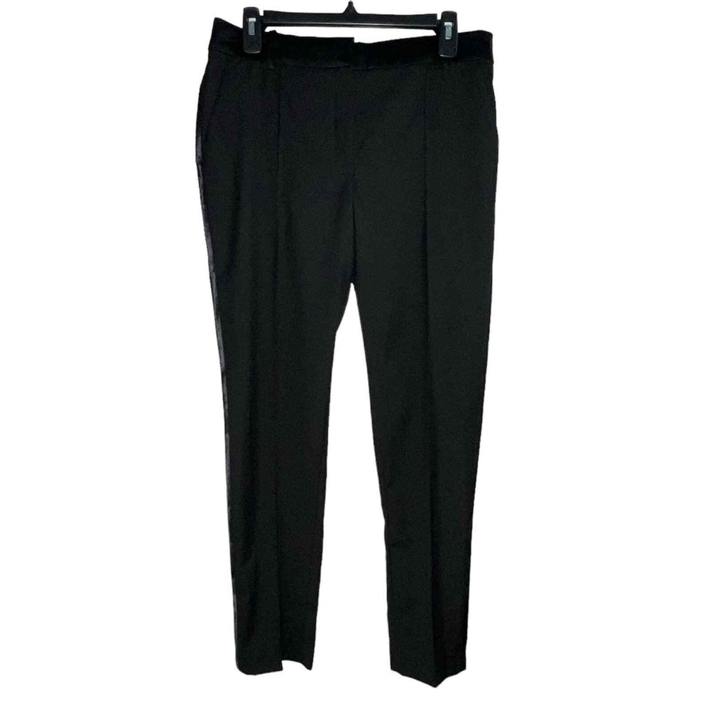 Mango MNG Suit Tuxedo Trousers Womens 6 Black Satin Stripe Tailored Dress Pants